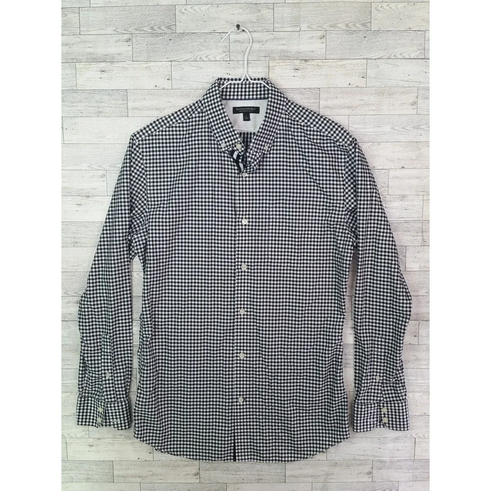 Banana Republic Button Down Plaid Shirt Dress Slim Fit Non Iron Long Sleeve Sz L